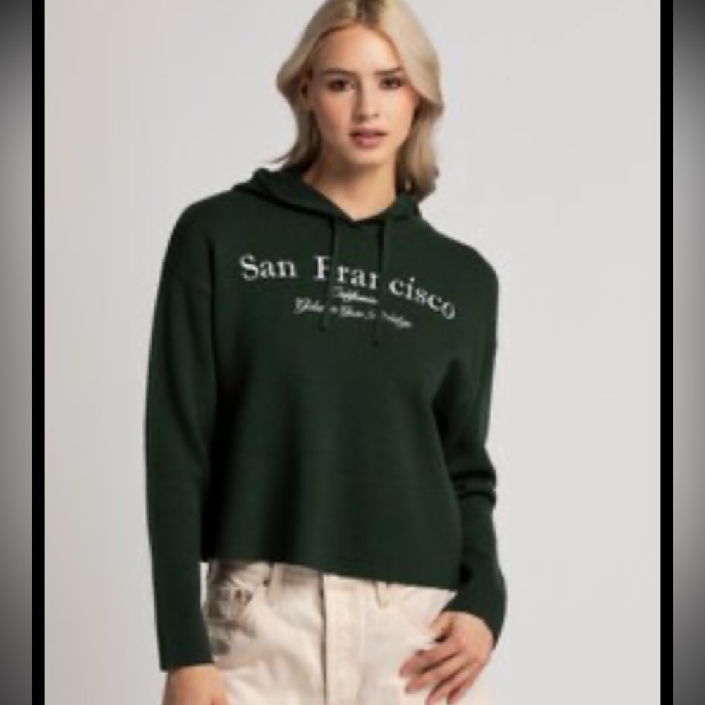 Primark size L San Francisco Dark Green Hooded Pullover Sweatshirt